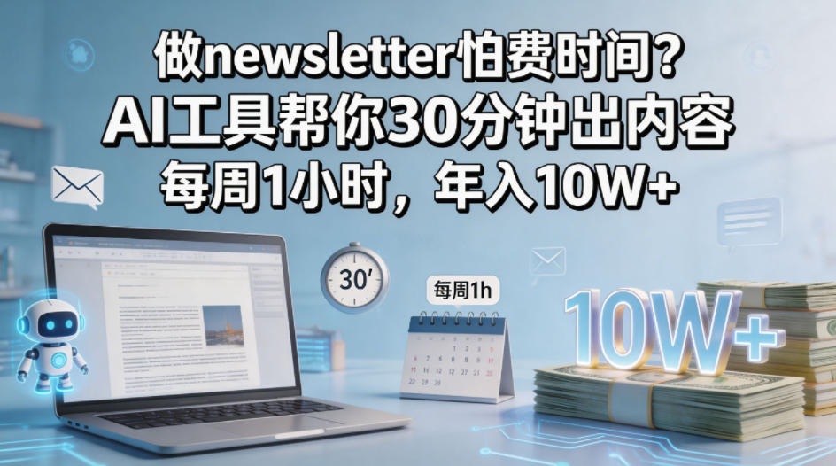做newsletter怕费时间？AI工具帮你30分钟出内容，每周1小时，年入10W+！【原创双语字幕】-海淘下载站