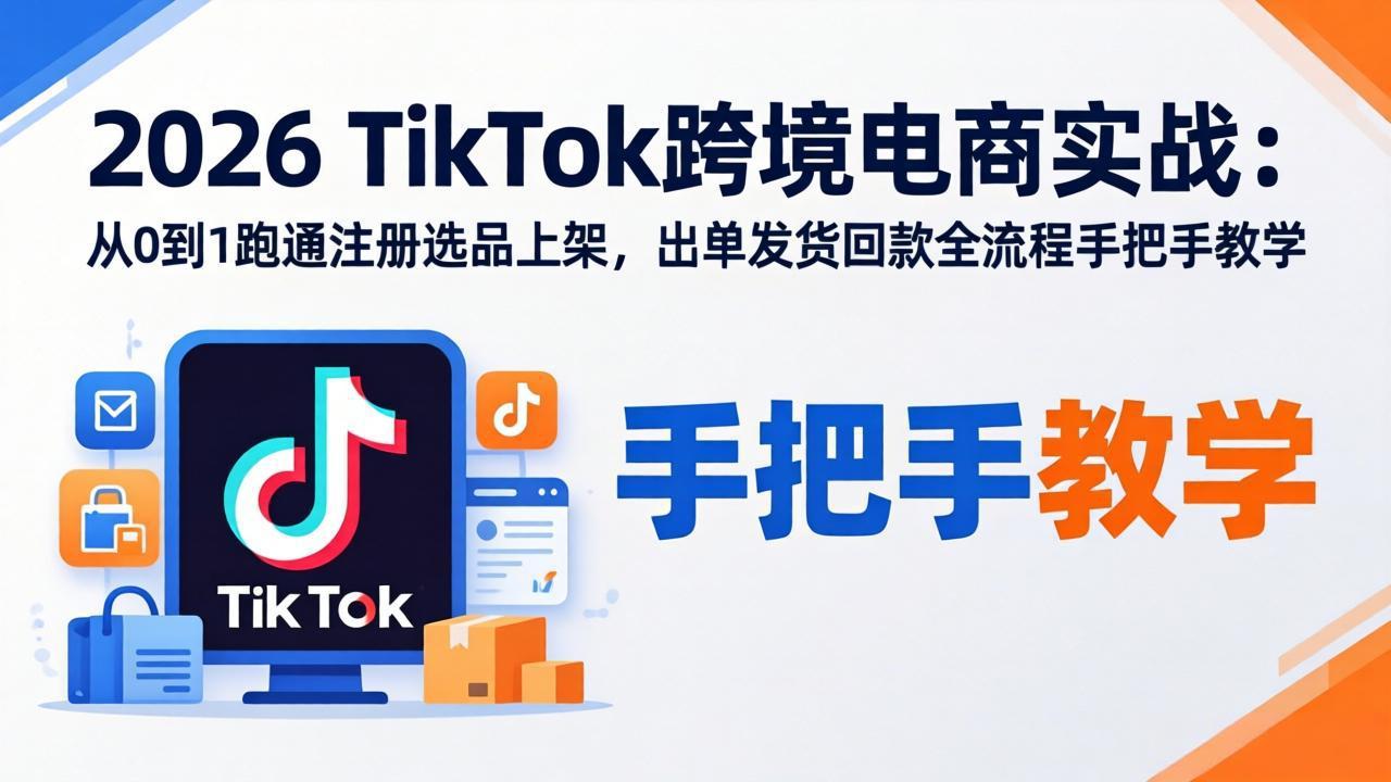 2026TikTok跨境电商实战：从0到1跑通注册选品上架，出单发货回款全流程手把手教学-海淘下载站