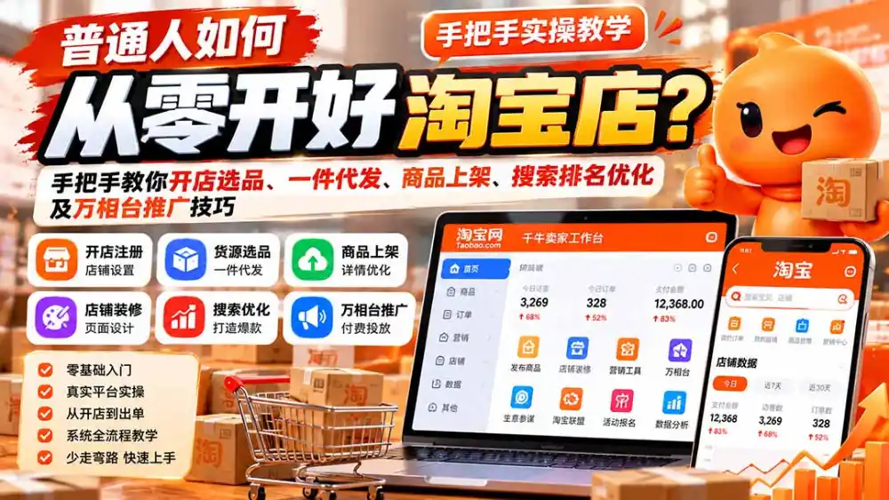 普通人如何从零开好淘宝店?手把手教你开店选品、一件代发、商品上架、搜索排名优化及万相台推广技巧-海淘下载站