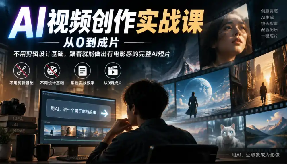 AI视频创作实战课,从0到成片,不用剪辑设计基础,跟着就能做出有电影感的完整AI短片-海淘下载站