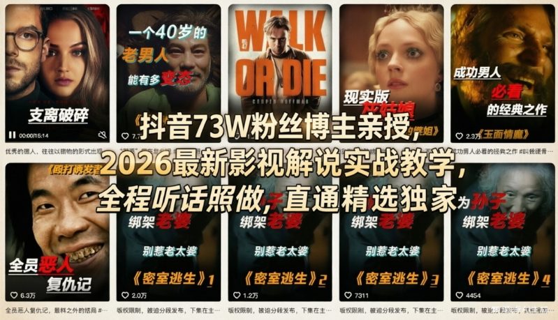 抖音73W粉丝博主亲授，2026最新影视解说实战教学，全程听话照做，直通精选独家-海淘下载站