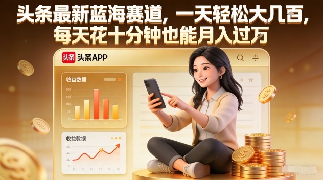 头条最新蓝海赛道，一天轻松大几张，每天花十分钟也能月入过1W【揭秘】-海淘下载站