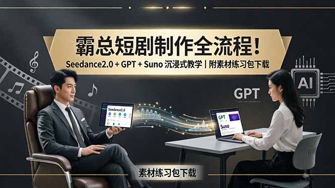 霸总短剧制作全流程！Seedance2.0 + GPT + Suno 沉浸式教学｜附素材练习包下载-海淘下载站