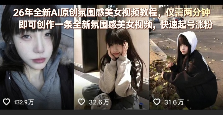 26年全新AI原创氛围感美女视频教程，仅需两分钟即可创作一条全新氛围感美女视频，快速起号涨粉-海淘下载站