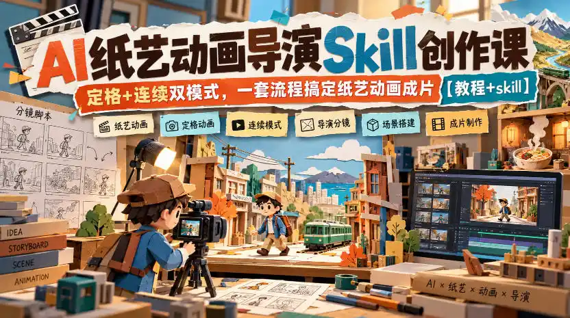 AI纸艺动画导演Skill创作课|定格+连续双模式,一套流程搞定纸艺动画成片【教程+skill】-海淘下载站