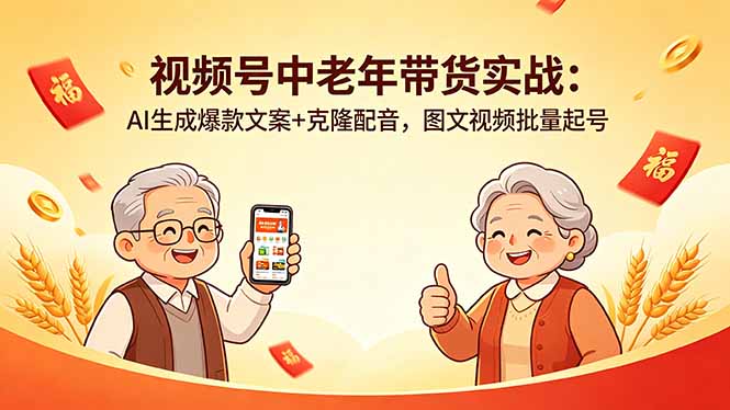 视频号中老年带货实战：AI生成爆款文案+克隆配音，图文视频批量起号-海淘下载站