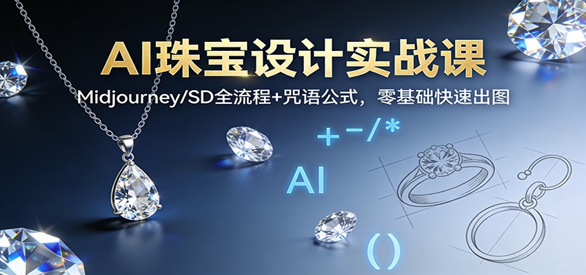 AI珠宝设计实战课：Midjourney/SD全流程+咒语公式，零基础快速出图-海淘下载站