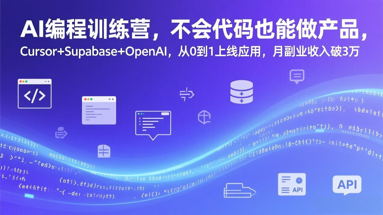 AI编程训练营,不会代码也能做产品,Cursor+Supabase+OpenAI,从0到1上线应用,月副业收入破3万-海淘下载站