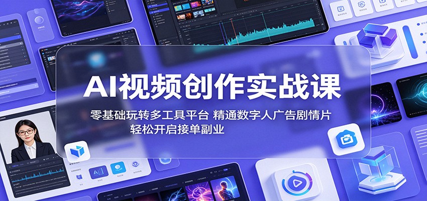 AI视频创作实战课:零基础玩转多工具平台,精通数字人广告、剧情片,轻松开启接单副业-海淘下载站