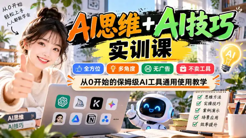【无水印】AI思维+AI技巧实训课,全方位、多角度、无广告、不卖工具,从0开始的保姆级AI工具通用使用教学 【无水印】AI思维+AI技巧实训课,全方位、多角度、无广告、不卖工具,从0开始的保姆级AI工具通用使用教学