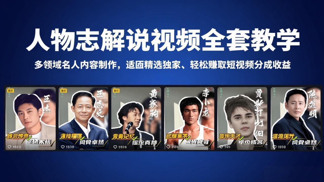 人物志解说视频全套教学，多领域名人内容制作，适配精选独家，轻松赚取短视频分成收益-海淘下载站