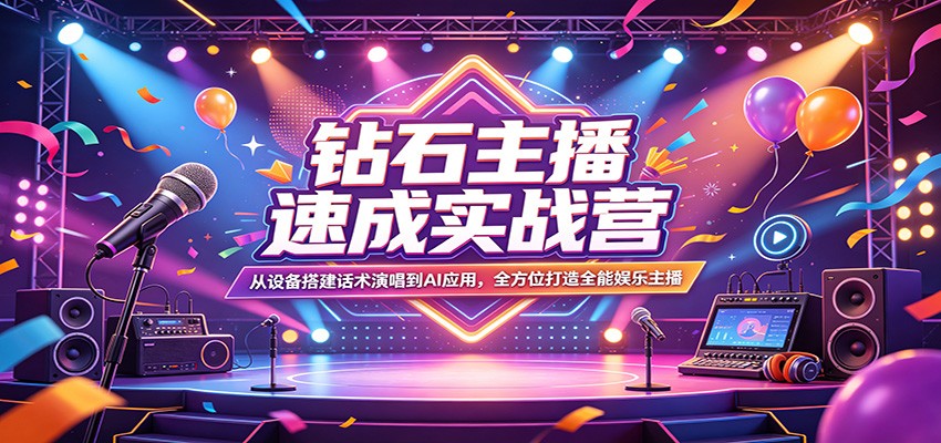 钻石主播速成实战营：从设备搭建话术演唱到AI应用，全方位打造全能娱乐主播-海淘下载站