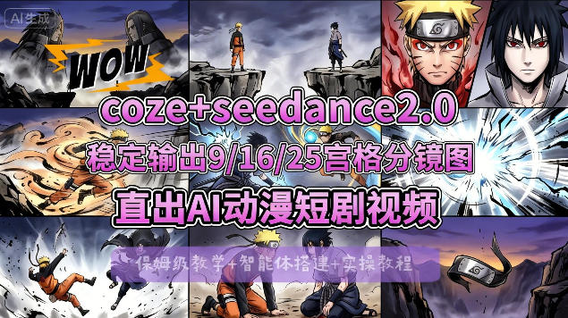 [COZE搭建教学]COZE+即梦Seedance 2.0稳定输出9-16-25宫格分镜图直出AI漫剧视频-海淘下载站