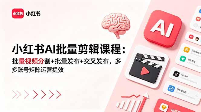 小红书AI批量剪辑课程:批量视频分割+批量发布+交叉发布,多账号矩阵运营提效-海淘下载站