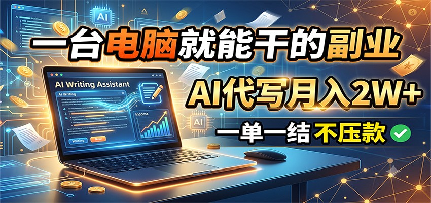 一台电脑就能干的副业，AI代写月入2W+，一单一结不压款-海淘下载站