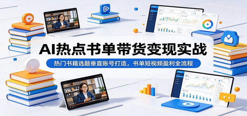 AI热点书单带货变现实战：热门书籍选题垂直账号打造，书单短视频盈利全流程-海淘下载站