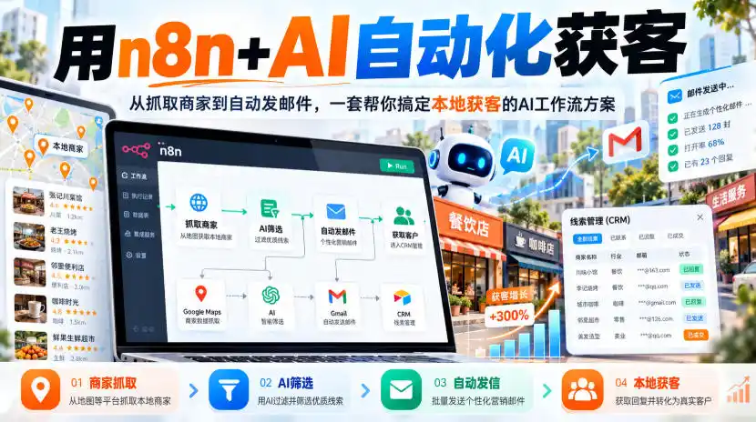 【无水印】用n8n+AI自动化获客,从抓取商家到自动发邮件,一套帮你搞定本地获客的AI工作流方案【原创双语字幕】-海淘下载站