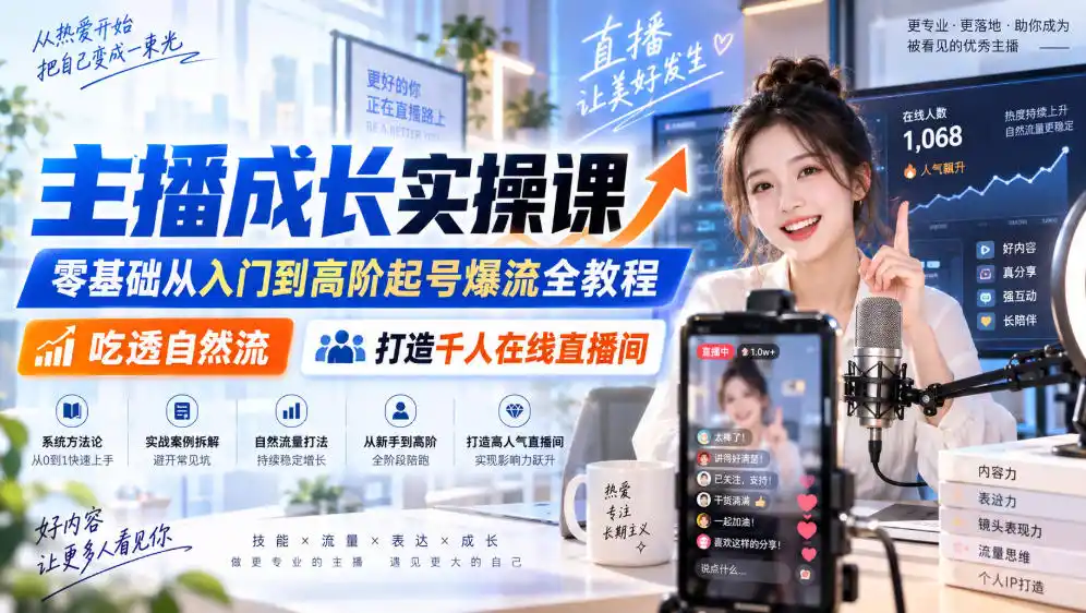 主播成长实操课｜零基础从入门到高阶起号爆流全教程，吃透自然流，打造千人在线直播间-海淘下载站