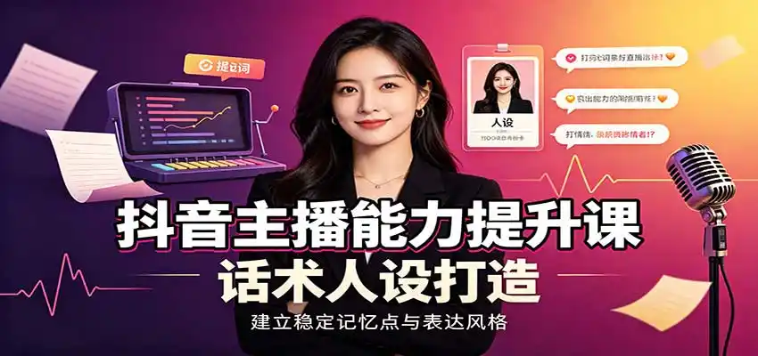 抖音主播能力提升课：账号底层逻辑，直播间搭建调试，话术人设打造全套教学-海淘下载站