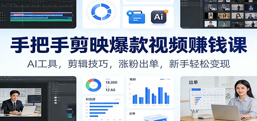 手把手剪映爆款视频赚钱课：AI工具，剪辑技巧，涨粉出单，新手轻松变现-海淘下载站