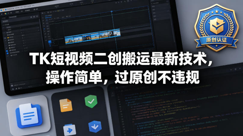 TK短视频二创搬运最新技术，操作简单，过原创不违规-海淘下载站