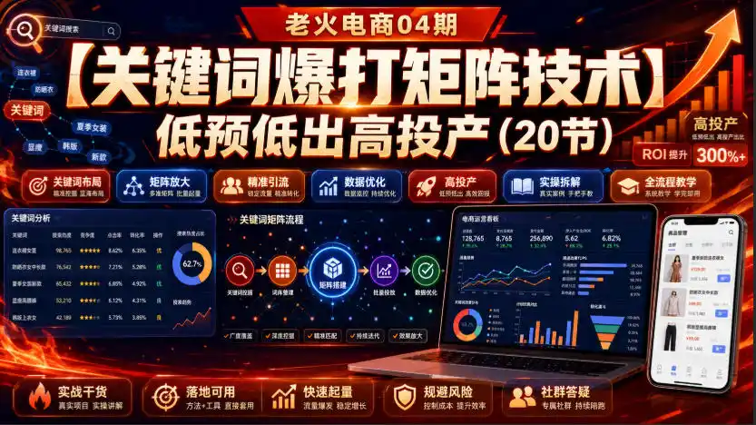 老火电商04期:【关键词爆打矩阵技术】低预低出高投产(20节)-海淘下载站