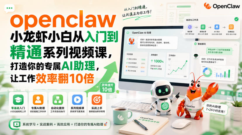 openclaw小龙虾小白从入门到精通系列视频课,打造你的专属AI助理,让工作效率翻10倍-海淘下载站