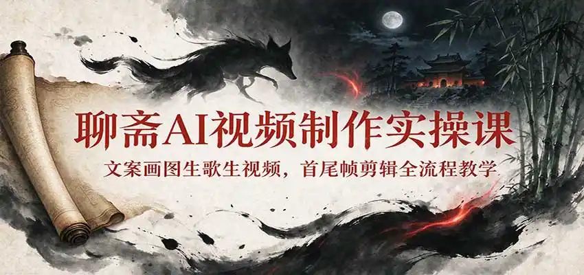 聊斋AI视频制作实操课:文案画图生歌生视频,首尾帧剪辑全流程教学-海淘下载站