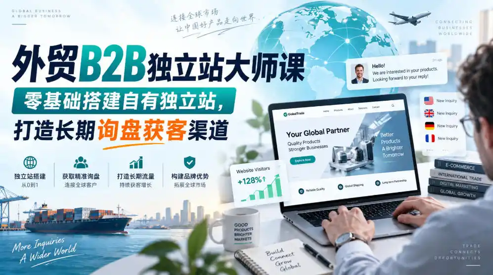 外贸B2B独立站大师课,零基础搭建自有独立站,打造长期询盘获客渠道-海淘下载站