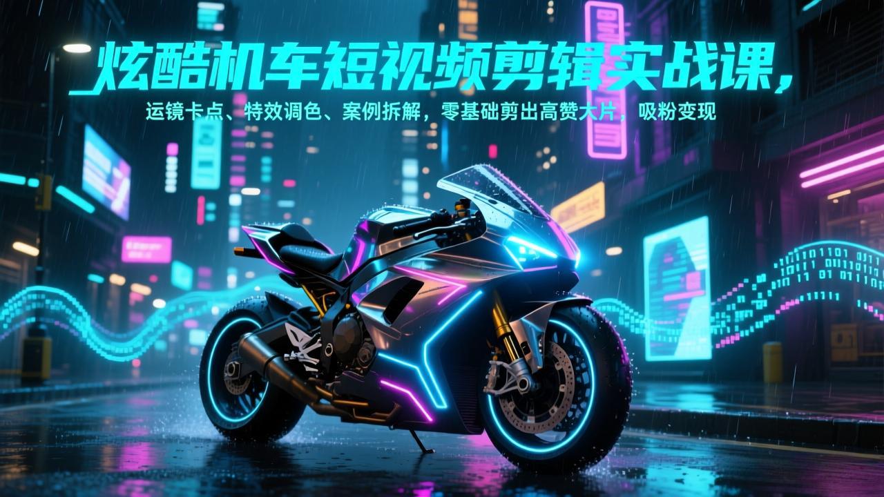 炫酷机车短视频剪辑实战课，运镜卡点、特效调色、案例拆解，零基础剪出高赞大片，吸粉变现-海淘下载站