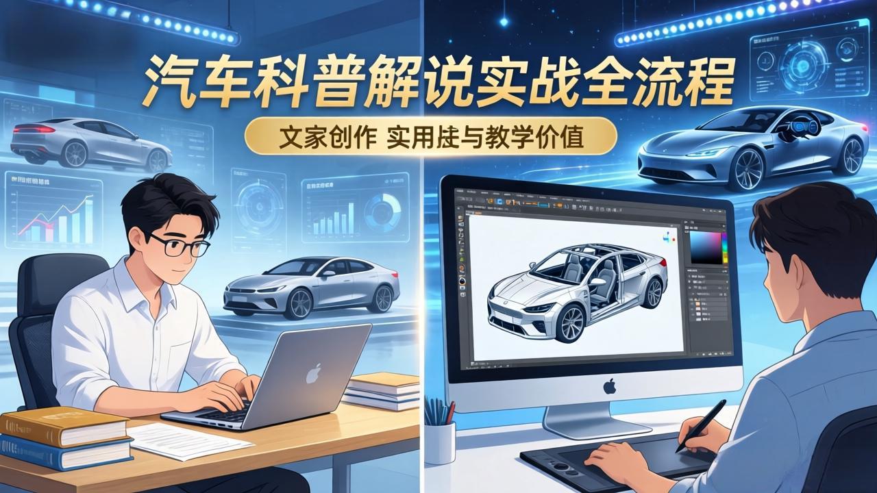 抖音汽车科普解说实战:文案+动画+画面处理+去水印全流程,打造专业汽车科普视频-海淘下载站