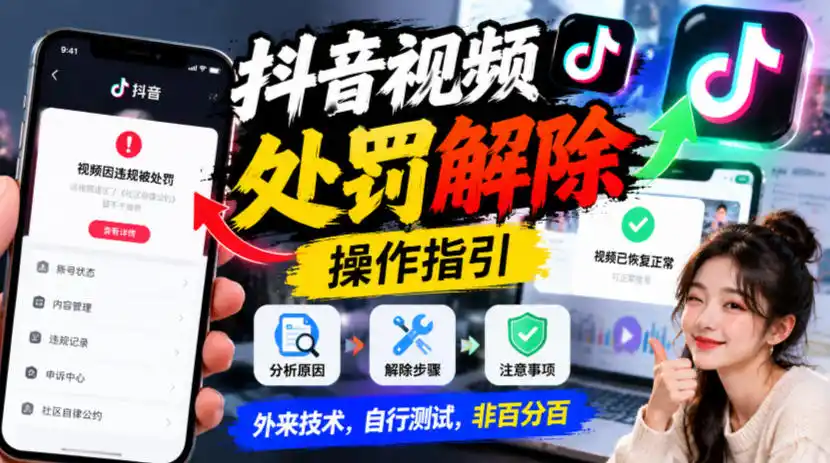 抖音视频处罚解除操作指引,外来技术,自行测试,非百分百-海淘下载站