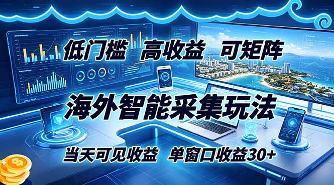海外智能采集玩法,低门槛高单价可矩阵,当天可见收益,单窗口30+-海淘下载站