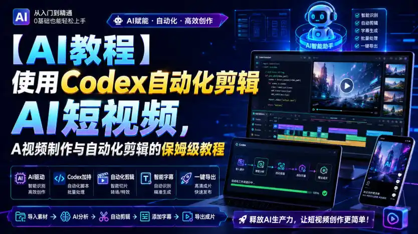 【AI教程】使用Codex自动化剪辑AI短视频,AI视频制作与自动化剪辑的保姆级教程