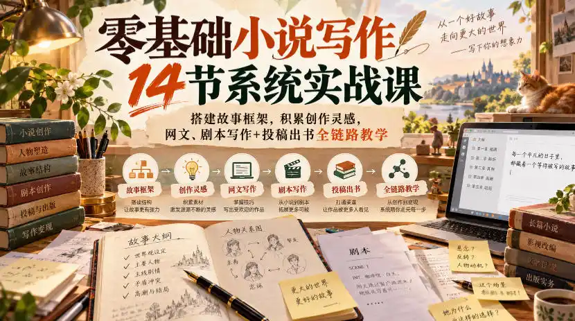 零基础小说写作14节系统实战课,搭建故事框架,积累创作灵感,网文、剧本写作+投稿出书全链路教学-海淘下载站
