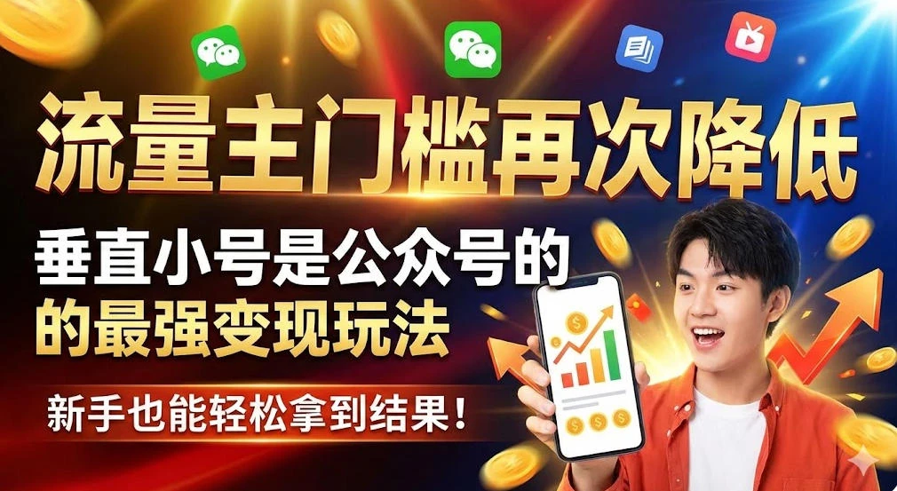 流量主门槛再次降低，垂直小号是公众号的最强变现玩法，新手也能轻松拿到结果-海淘下载站