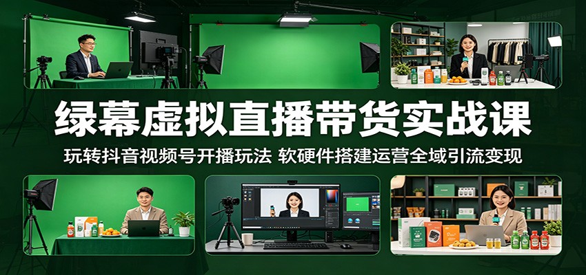 绿幕虚拟直播带货实战课：玩转抖音视频号开播玩法，软硬件搭建运营全域引流变现-海淘下载站