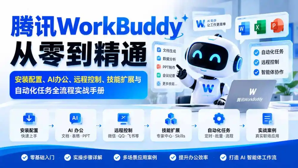 腾讯WorkBuddy从零到精通:安装配置、AI办公、远程控制、技能扩展与自动化任务全流程实战手册-海淘下载站