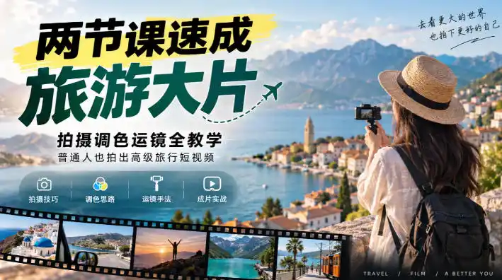 两节课速成旅游大片|拍摄调色运镜全教学,普通人也拍出高级旅行短视频-海淘下载站