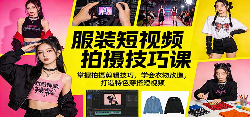 服装短视频拍摄技巧课:掌握拍摄剪辑技巧,学会衣物改造,打造特色穿搭短视频-海淘下载站