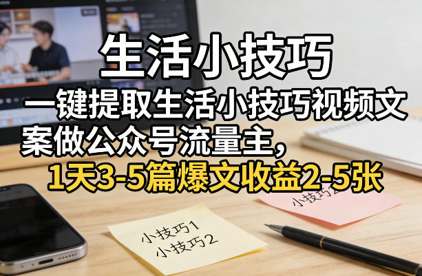 一键提取生活小技巧视频文案做公众号流量主，1天3-5篇爆文收益2-5张-海淘下载站
