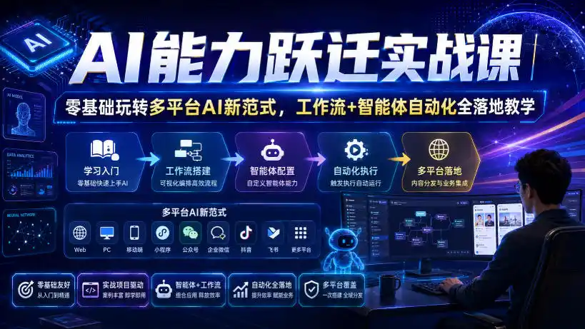 AI能力跃迁实战课｜零基础玩转多平台AI新范式，工作流+智能体自动化全落地教学-海淘下载站