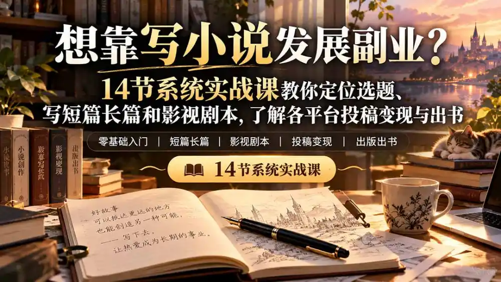 【无水印】想靠写小说发展副业?14节系统实战课教你定位选题、写短篇长篇和影视剧本,了解各平台投稿变现与出书-海淘下载站