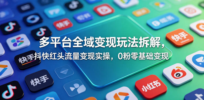 多平台全域变现玩法拆解，抖快红头流量变现实操，0粉零基础变现-海淘下载站