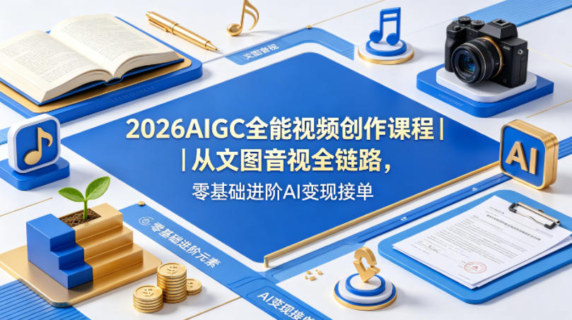 2026AIGC全能视频创作课程｜从文图音视全链路，零基础进阶AI变现接单-海淘下载站