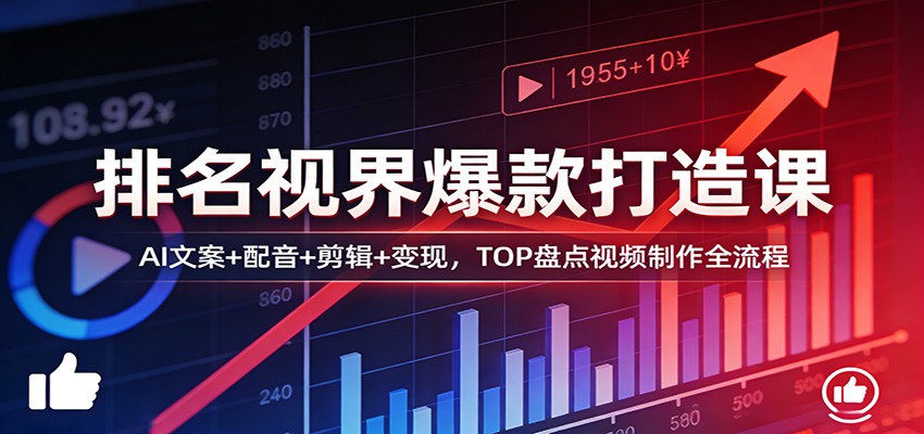排名视界爆款打造课：AI文案+配音+剪辑+变现，TOP盘点视频制作全流程-海淘下载站