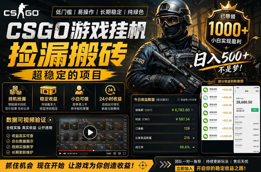 CSGO游戏搬砖，全自动挂G，不需要玩游戏，手机操作日入300+，解放双手【揭秘】-海淘下载站