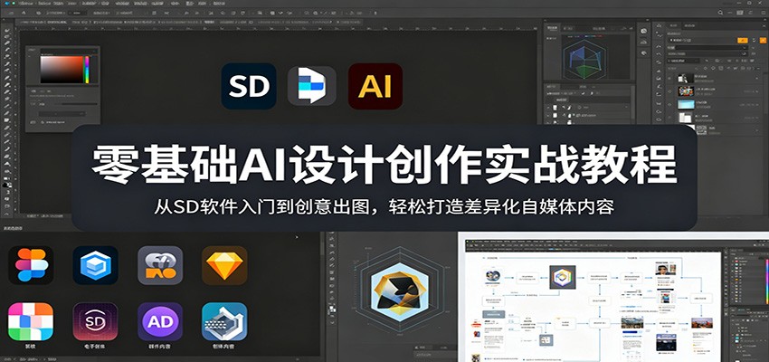 零基础AI设计创作实战教程：从SD软件入门到创意出图，轻松打造差异化自媒体内容-海淘下载站