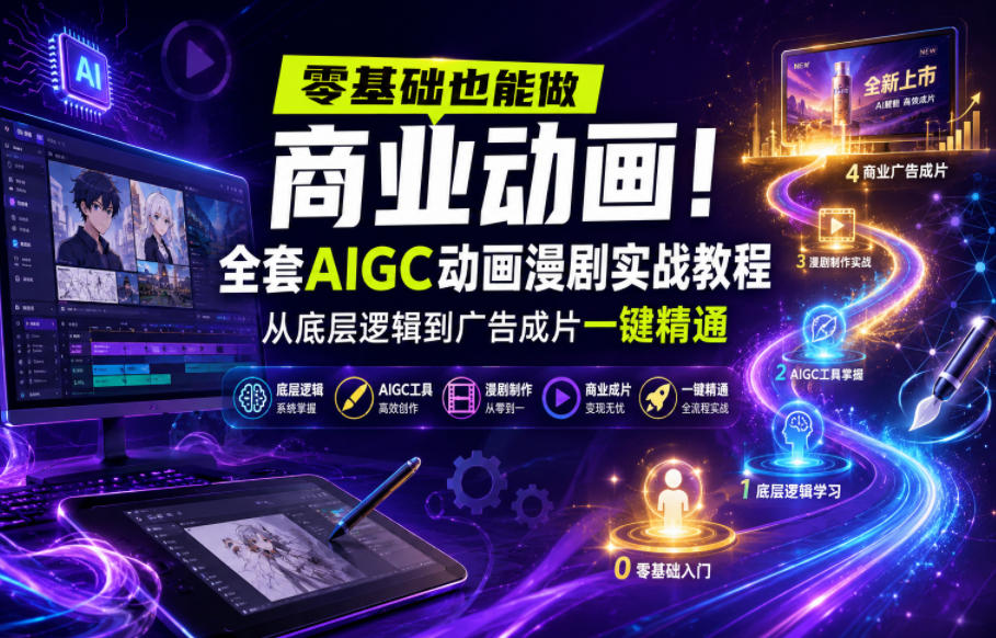 零基础也能做商业动画!全套AIGC动画漫剧实战教程,从底层逻辑到广告成片一键精通(更新0715)-海淘下载站