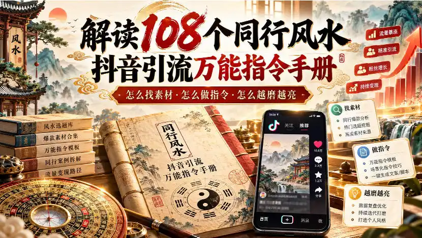 解读108个同行风水抖音引流万能指令手册,怎么找素材·怎么做指令·怎么越磨越亮【文档】-海淘下载站